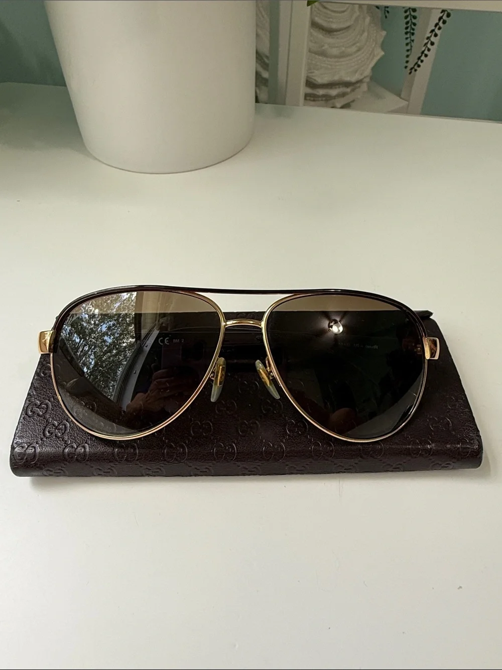 Gucci Gold Frame Sunglasses with Brown Lenses